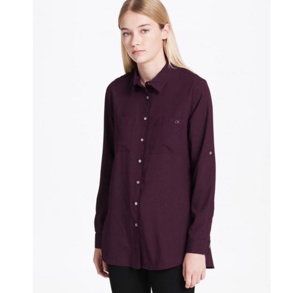 NWT Calvin Klein Dark Purple Button Up Shirt